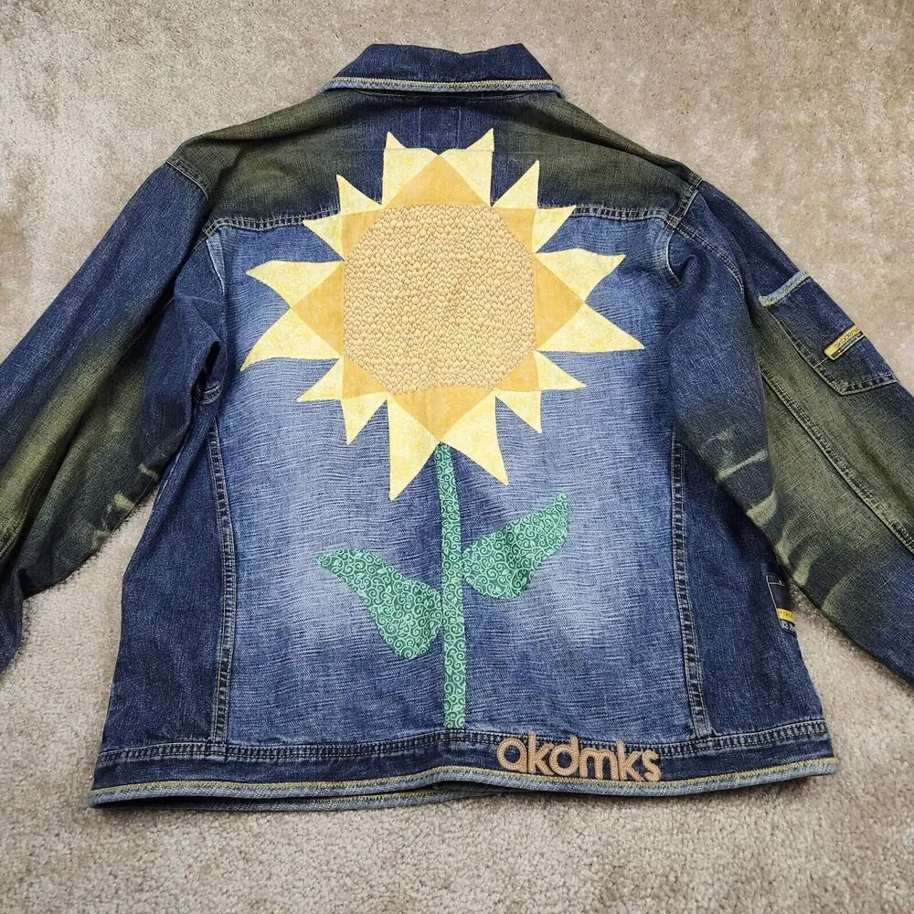 Akademiks Jean Jacket Mens Medium Blue Denim Button Up Long Sleeve Y2K Hiphop